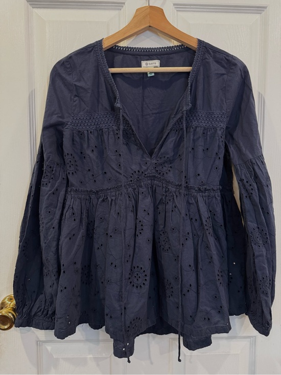Susina Tops - Susina Navy Eyelet Babydoll Peasant Top Size Small 100% Cotton Boho Cottagecore